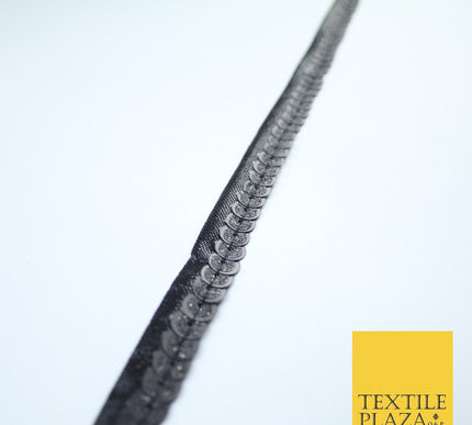 All Black Slim Dual Sequin Glitter Sparkly Trim Border Lace - 1.5cm Wide - X403