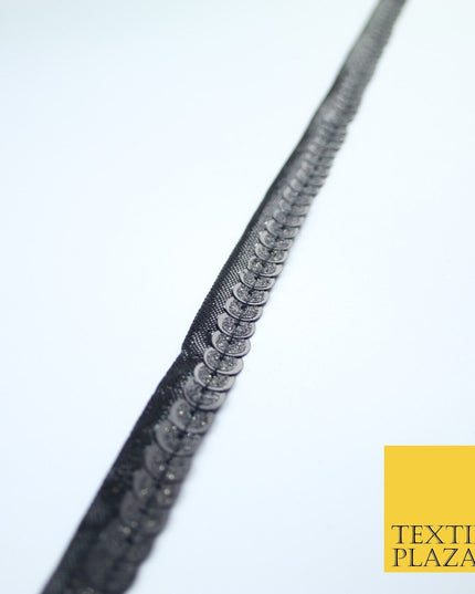 All Black Slim Dual Sequin Glitter Sparkly Trim Border Lace - 1.5cm Wide - X403