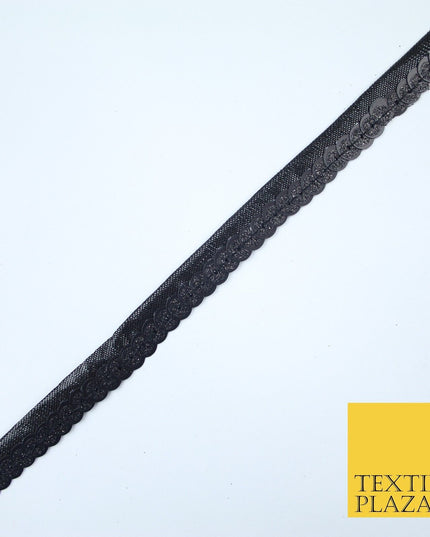 All Black Slim Dual Sequin Glitter Sparkly Trim Border Lace - 1.5cm Wide - X403