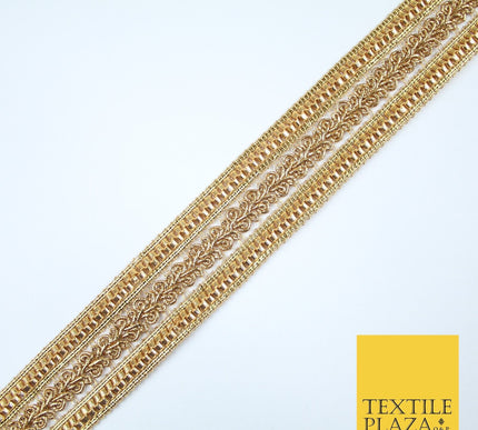 Classic Gold Double Row Metallic Ribbon Ornate Trim Border Lace - 4cm Wide X396