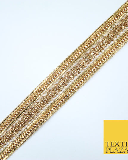 Classic Gold Double Row Metallic Ribbon Ornate Trim Border Lace - 4cm Wide X396