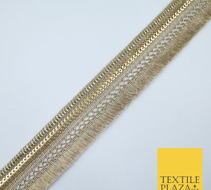 French Gold Multi Design Sequin Fringe Glitter Trim Border Lace - 4cm Wide X665