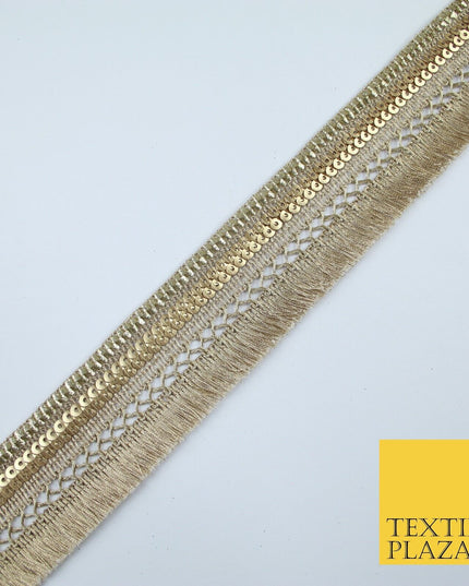 French Gold Multi Design Sequin Fringe Glitter Trim Border Lace - 4cm Wide X665