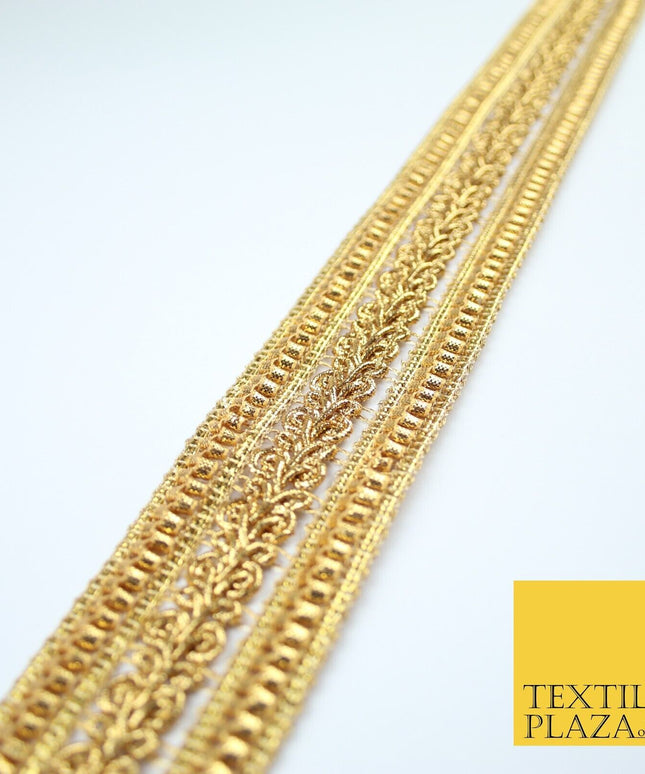 Classic Gold Double Row Metallic Ribbon Ornate Trim Border Lace - 4cm Wide X396