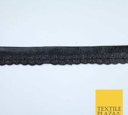 All Black Slim Dual Sequin Glitter Sparkly Trim Border Lace - 1.5cm Wide - X403