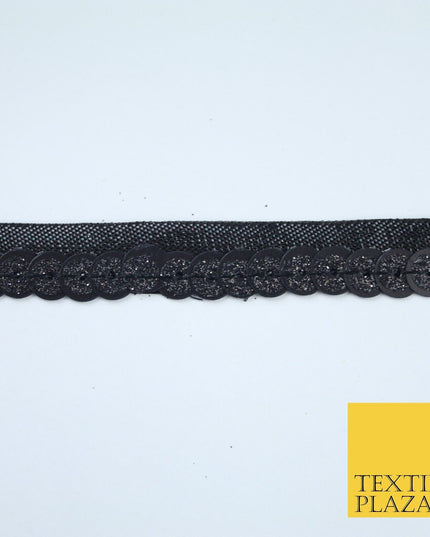 All Black Slim Dual Sequin Glitter Sparkly Trim Border Lace - 1.5cm Wide - X403