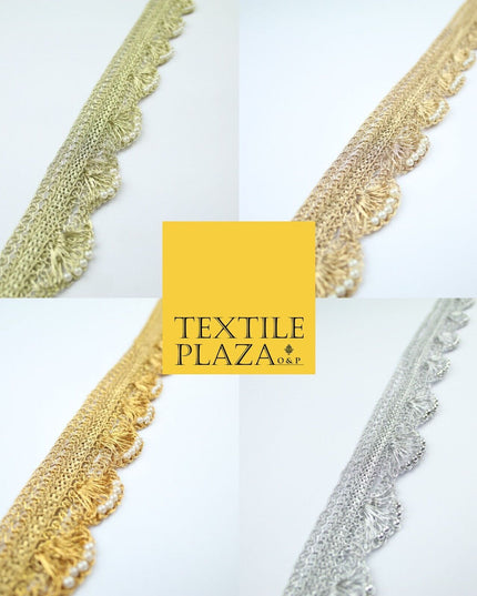 4 COLOURS - Ornate Metallic Pearl Swag Scalloped Trim Border Lace - 4cm Wide