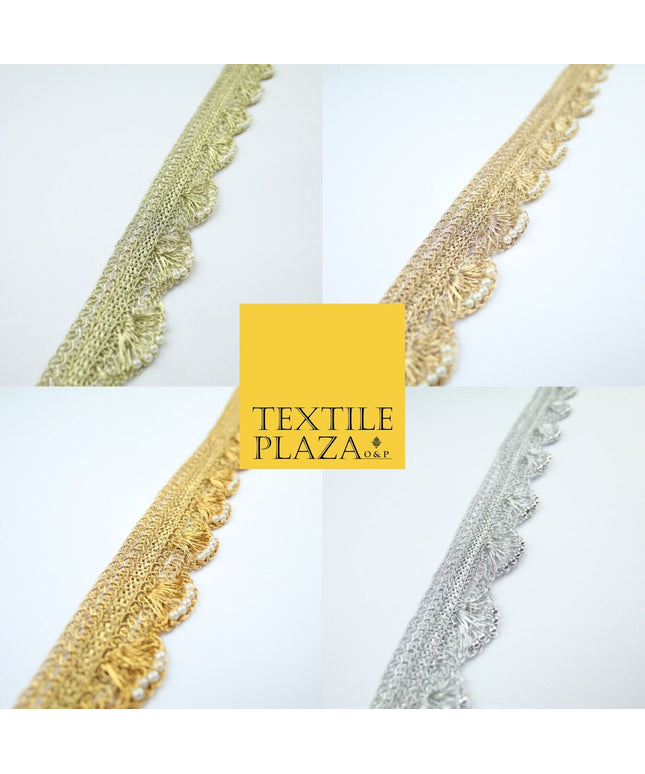 4 COLOURS - Ornate Metallic Pearl Swag Scalloped Trim Border Lace - 4cm Wide