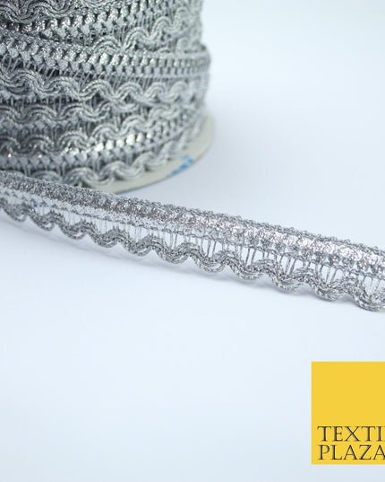 Silver Metallic Glitter Zig Zag Scalloped Swag Trim Border Ribbon Lace X377