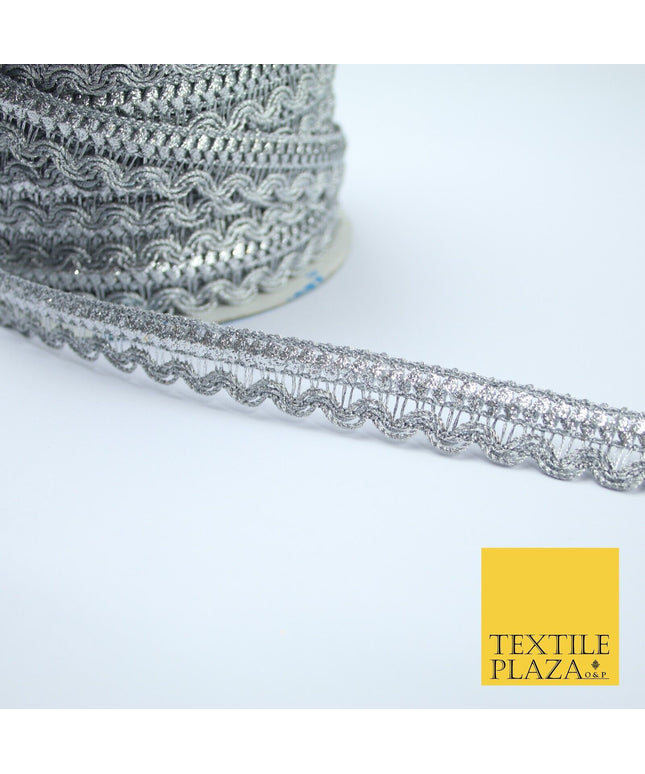 Silver Metallic Glitter Zig Zag Scalloped Swag Trim Border Ribbon Lace X377