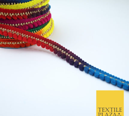Multicolour Rainbow Shaded Pom Pom Dyed Glitter ZigZag Trim Border Lace X379