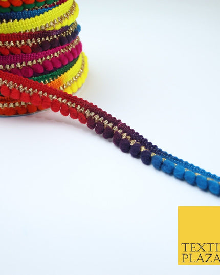 Multicolour Rainbow Shaded Pom Pom Dyed Glitter ZigZag Trim Border Lace X379