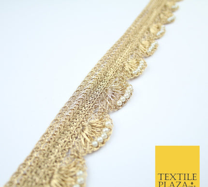 4 COLOURS - Ornate Metallic Pearl Swag Scalloped Trim Border Lace - 4cm Wide