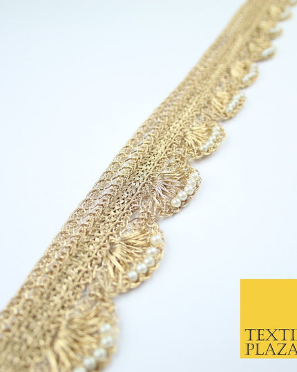 4 COLOURS - Ornate Metallic Pearl Swag Scalloped Trim Border Lace - 4cm Wide