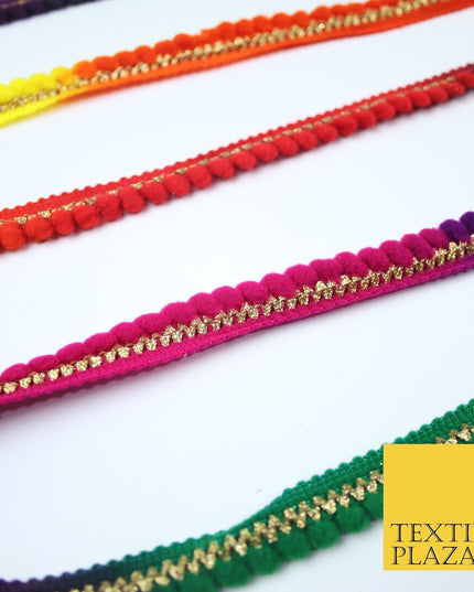 Multicolour Rainbow Shaded Pom Pom Dyed Glitter ZigZag Trim Border Lace X379