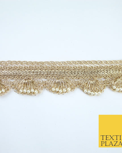 4 COLOURS - Ornate Metallic Pearl Swag Scalloped Trim Border Lace - 4cm Wide