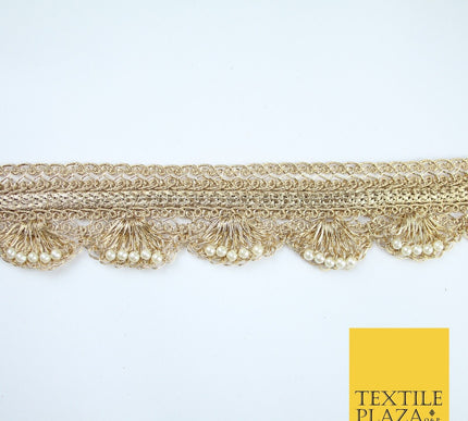4 COLOURS - Ornate Metallic Pearl Swag Scalloped Trim Border Lace - 4cm Wide