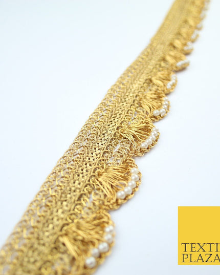 4 COLOURS - Ornate Metallic Pearl Swag Scalloped Trim Border Lace - 4cm Wide