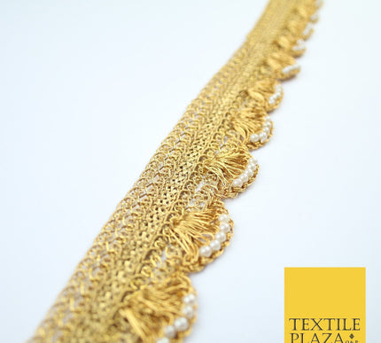 4 COLOURS - Ornate Metallic Pearl Swag Scalloped Trim Border Lace - 4cm Wide