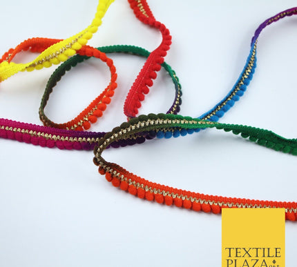 Multicolour Rainbow Shaded Pom Pom Dyed Glitter ZigZag Trim Border Lace X379