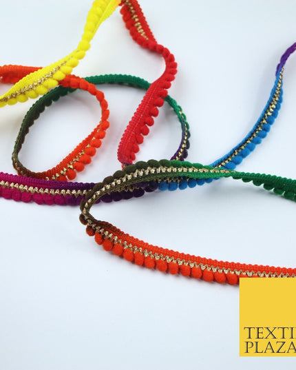 Multicolour Rainbow Shaded Pom Pom Dyed Glitter ZigZag Trim Border Lace X379