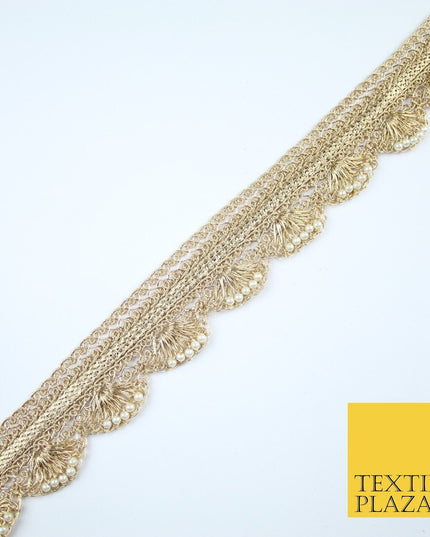 4 COLOURS - Ornate Metallic Pearl Swag Scalloped Trim Border Lace - 4cm Wide