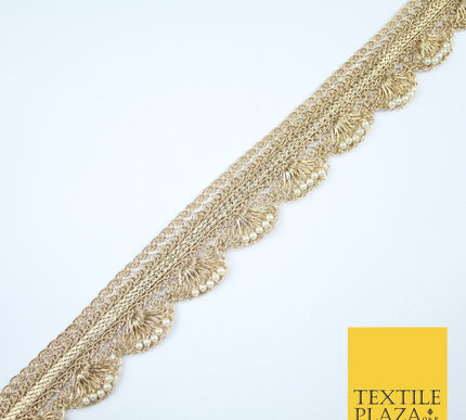 4 COLOURS - Ornate Metallic Pearl Swag Scalloped Trim Border Lace - 4cm Wide