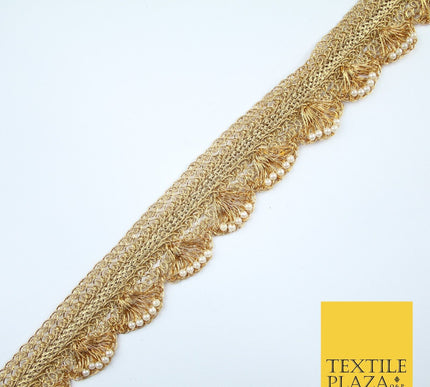 4 COLOURS - Ornate Metallic Pearl Swag Scalloped Trim Border Lace - 4cm Wide