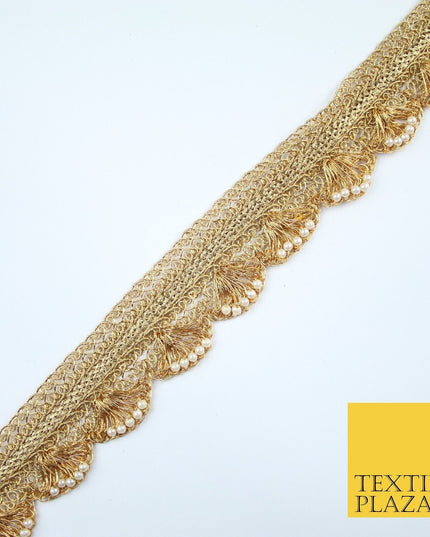 4 COLOURS - Ornate Metallic Pearl Swag Scalloped Trim Border Lace - 4cm Wide