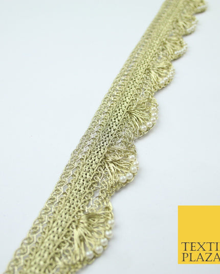 4 COLOURS - Ornate Metallic Pearl Swag Scalloped Trim Border Lace - 4cm Wide