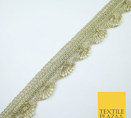 4 COLOURS - Ornate Metallic Pearl Swag Scalloped Trim Border Lace - 4cm Wide