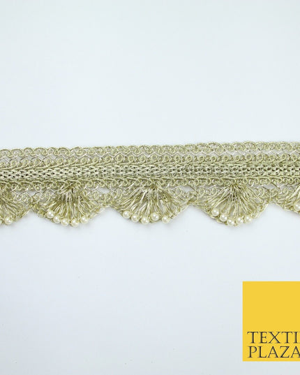 4 COLOURS - Ornate Metallic Pearl Swag Scalloped Trim Border Lace - 4cm Wide