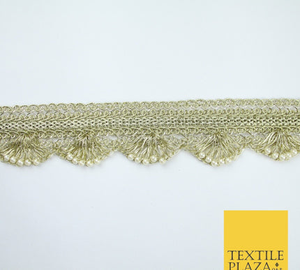 4 COLOURS - Ornate Metallic Pearl Swag Scalloped Trim Border Lace - 4cm Wide