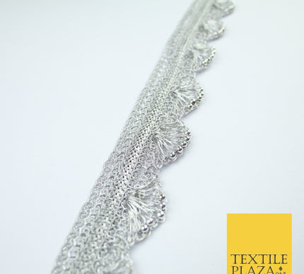 4 COLOURS - Ornate Metallic Pearl Swag Scalloped Trim Border Lace - 4cm Wide