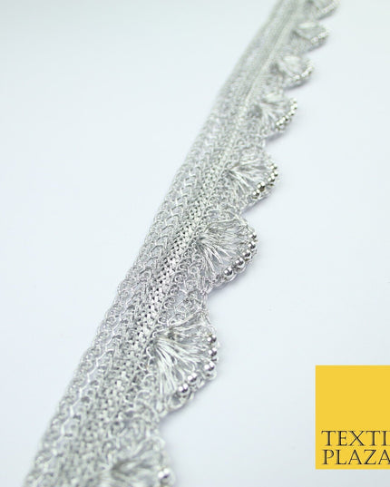 4 COLOURS - Ornate Metallic Pearl Swag Scalloped Trim Border Lace - 4cm Wide