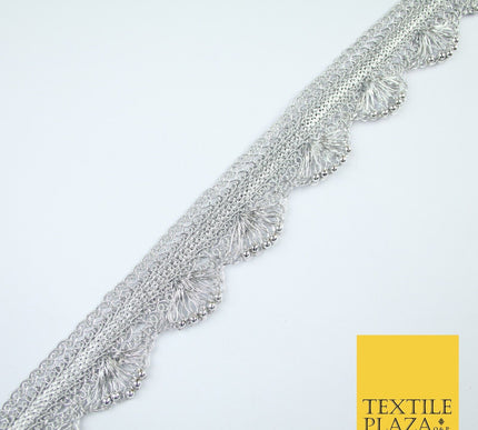 4 COLOURS - Ornate Metallic Pearl Swag Scalloped Trim Border Lace - 4cm Wide