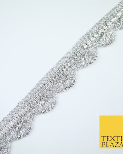 4 COLOURS - Ornate Metallic Pearl Swag Scalloped Trim Border Lace - 4cm Wide