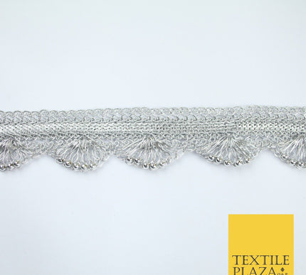 4 COLOURS - Ornate Metallic Pearl Swag Scalloped Trim Border Lace - 4cm Wide