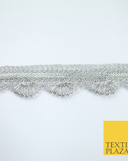 4 COLOURS - Ornate Metallic Pearl Swag Scalloped Trim Border Lace - 4cm Wide