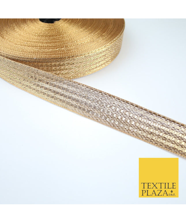 Gold 4 Row Glitter Shimmer Striped Lines Zari Trim Border Ribbon Lace X359