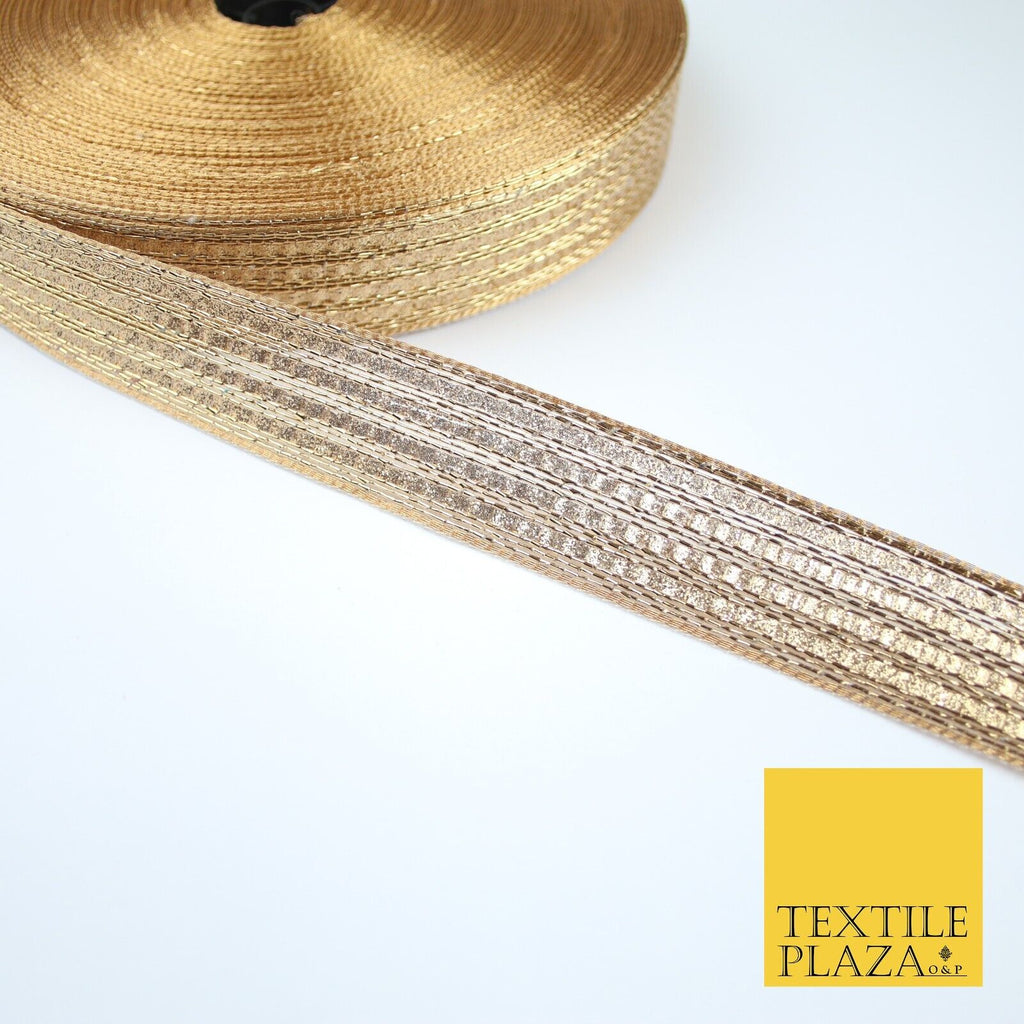 Gold 4 Row Glitter Shimmer Striped Lines Zari Trim Border Ribbon Lace X359