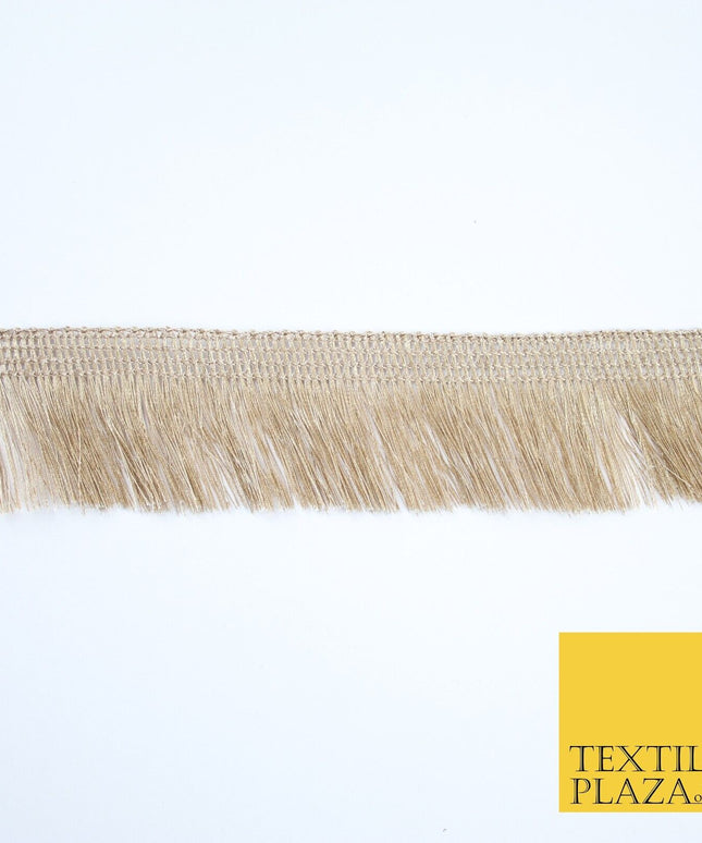 Light Biscuit Gold Soft Thread Metallic Fringe Tassel Ribbon Trim Border X338
