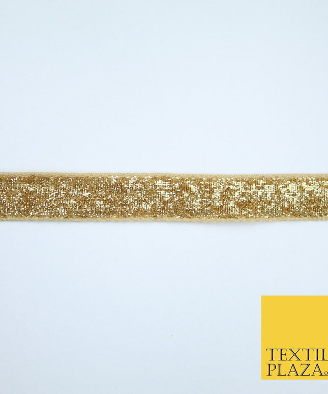 Gold Plain Shimmer Fleck Fancy Ribbon Trim Border Gota Lace - 1.5cm Wide - X143