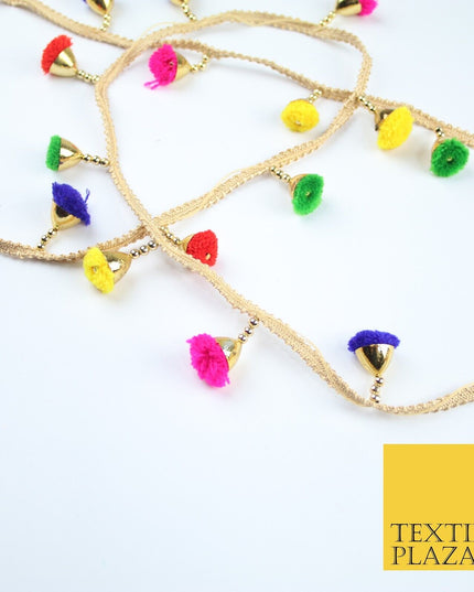 MULTICOLOUR Pom Pom Tassels Woven Gold Trim Ribbon Border Lace Ethnic X252