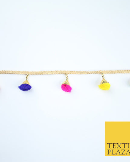 MULTICOLOUR Pom Pom Tassels Woven Gold Trim Ribbon Border Lace Ethnic X252