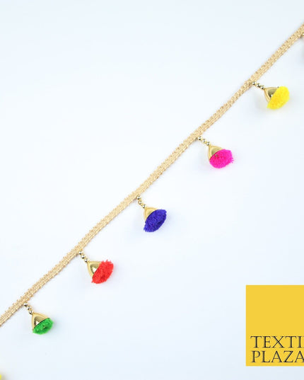 MULTICOLOUR Pom Pom Tassels Woven Gold Trim Ribbon Border Lace Ethnic X252