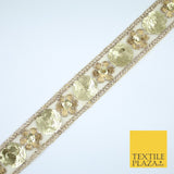 Gold Floral 3D Matt Sequin Flower Threadwork Organza Trim Border Lace Gota X136