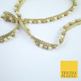Ivory Cream / Antique Gold Textured Pearl Beaded Trim Border Gota Lace - X209