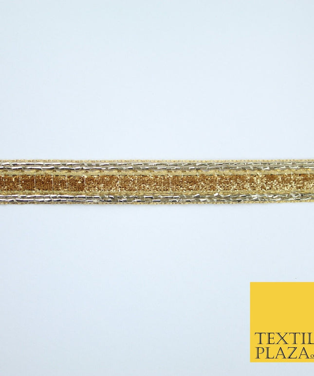 Gold Shimmer Fleck Zari Fancy Ribbon Trim Border Gota Lace - 1.5cm Wide - X145