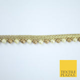Ivory Cream / Antique Gold Textured Pearl Beaded Trim Border Gota Lace - X209